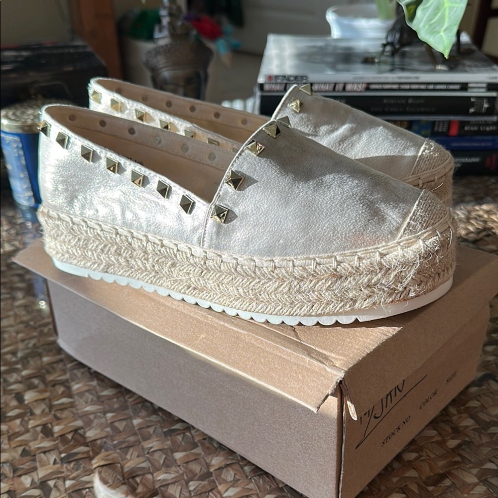 Gold Studded Espadrille Platform Shoes
